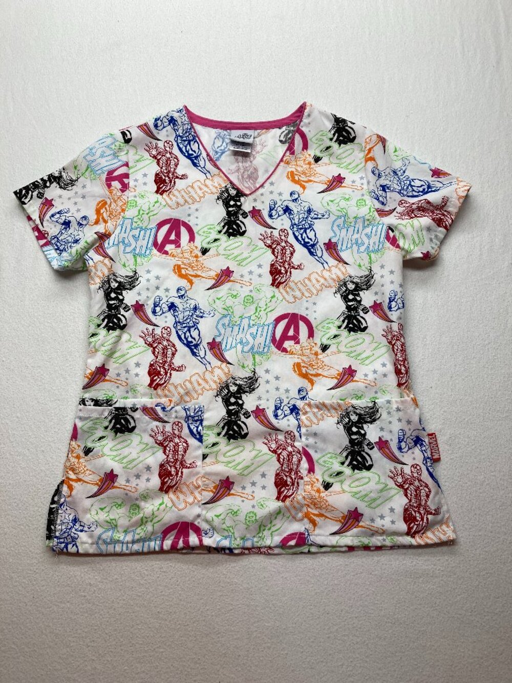 Marvel Avengers Comic Scrub Top V-neck Medical Uniform Nurse Women's XS
